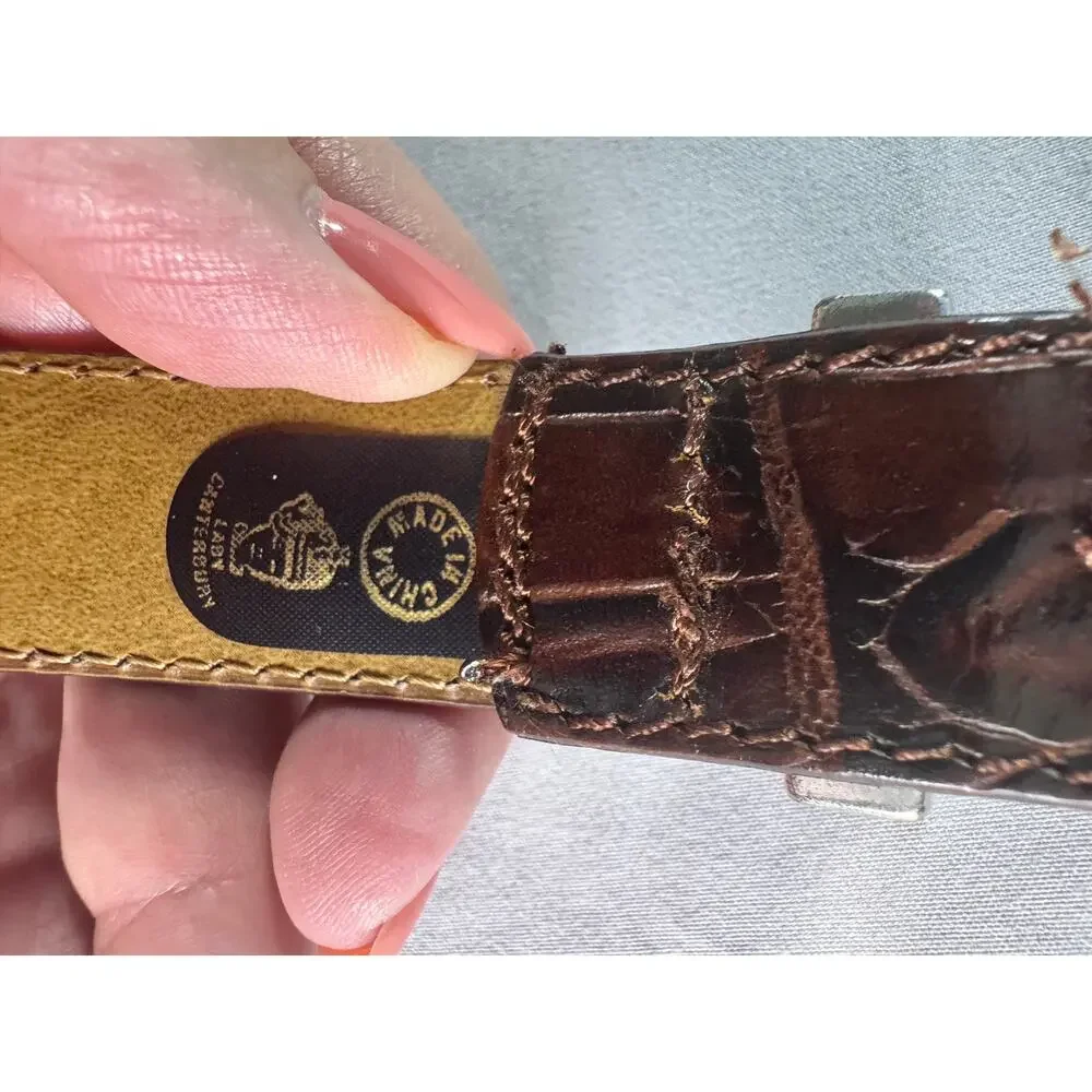 Vintage Lady Canterbury Italian Croco Leather Belt Brown Western Buckle 35